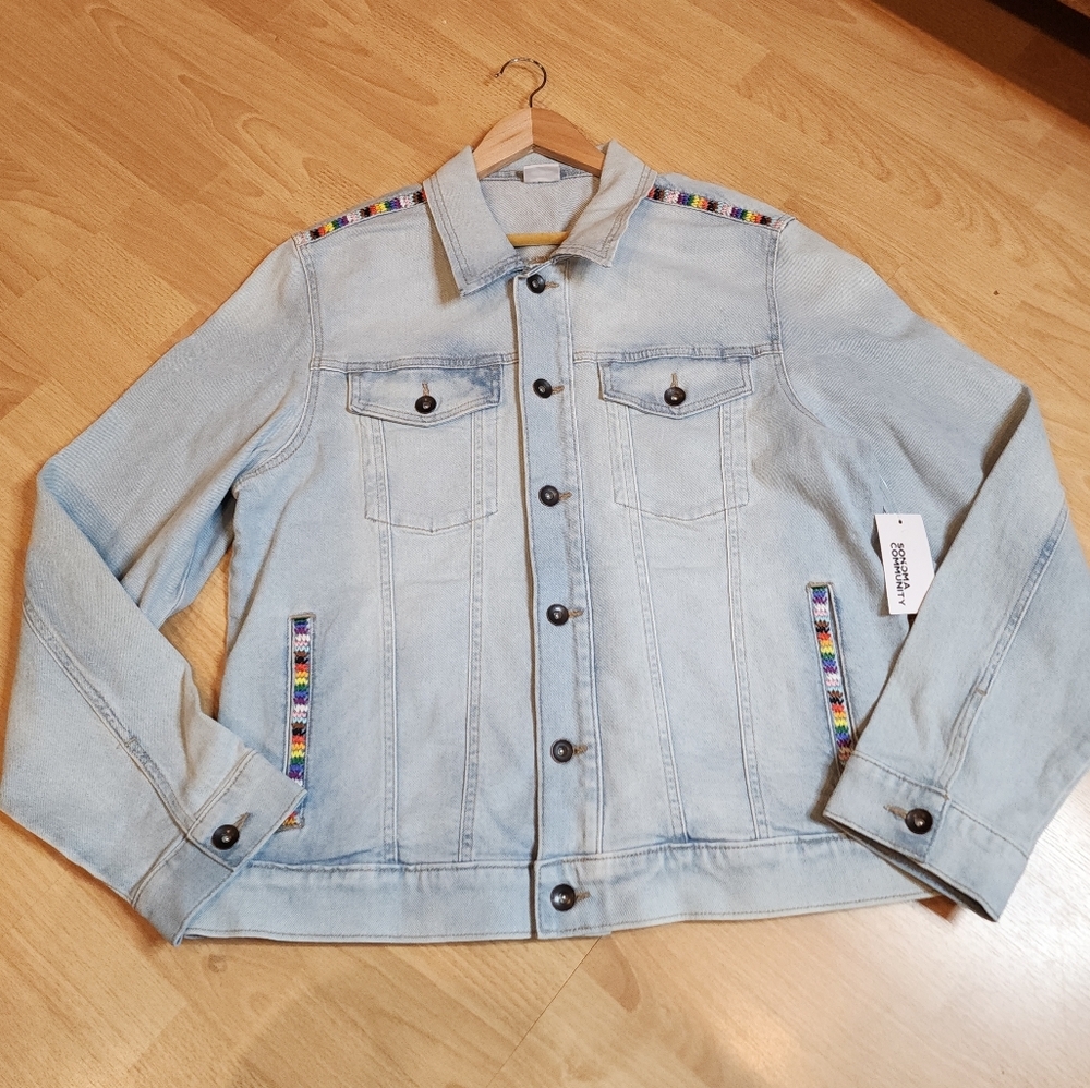 NWT Sonoma Pride Month Denim Embroidered Trucker Jacket Size Medium